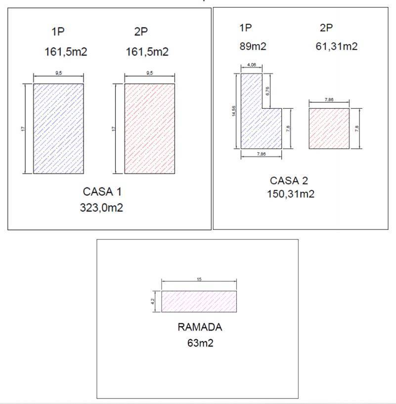 Dibujo original de edificios Finca DosQuebradas -- total 565 metros cuadrados construidos